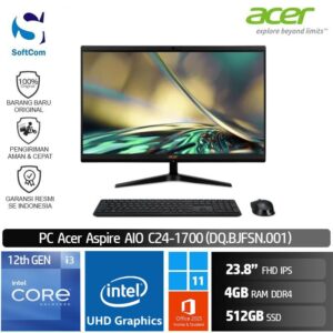PC Acer Aspire AIO C24-1700 /Core i3-1215U/4GB/512GB SSD/23.8" FHD IPS/Win 11 Home+OHS 2021/Black