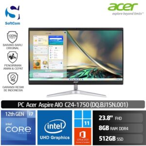 PC Acer Aspire AIO C24-1750 /Core i7-1260P/8GB/512GB SSD/23.8" FHD/Win 11 Home+OHS 2021/Black