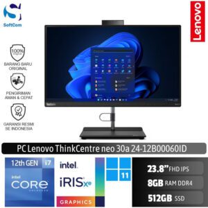PC Lenovo ThinkCentre neo 30a 24 12B00060ID/Core i7-1260P/8GB/512GB SSD/23.8" FHD/Windows 11 Home/Black