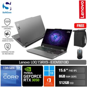 Lenovo LOQ 15IRX9-83DV0010ID /Core i7-13650HX/8GB/512GB SSD/GeForce RTX 3050 6GB/15.6″ FHD 144Hz/Win 11 Home+OHS 2021/Luna Grey