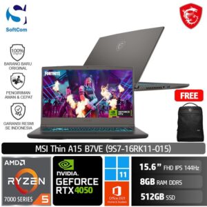 MSI Thin A15 B7VE (9S7-16RK11-015) /Ryzen 5-7535HS/8GB/512GB SSD/GeForce RTX 4050 6GB/15.6" FHD 144Hz/Win 11 Home+OHS 2021/Cosmos Gray