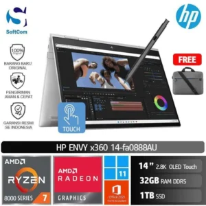 HP Envy x360 14-fa0888AU/Ryzen 7-8840HS/32GB/1TB SSD/14″ 2.8K OLED Touch/Win 11 Home+OHS 2021/Silver
