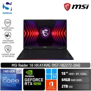 MSI Raider 18 HX A14VIG (9S7-182272-266) /Core i9-14900HX/64GB/2TB SSD/GeForce RTX 4090 16GB/18" UHD+ 120Hz/Win 11 Home+OHS 2021/Core Black