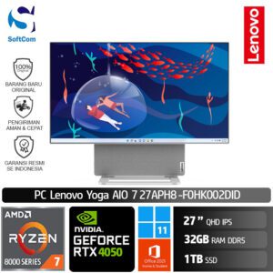 PC Lenovo Yoga AIO 7 27APH8 (F0HK002DID) /AMD Ryzen 7-8845HS/32GB/1TB SSD/GeForce RTX 4050 6GB/27" QHD IPS/Win 11 Home+OHS 2021/Cloud Grey