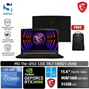 MSI Thin GF63 12UC (9S7-16R821-2648) /Core i5-12450H/8GB-16GB/512GB SSD/GeForce RTX 3050 4GB/15.6" FHD 144Hz/Win 11 Home/Black