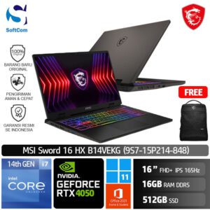 MSI Sword 16 HX B14VEKG (9S7-15P214-848) /Core i7-14650HX/16GB/512GB SSD/GeForce RTX 4050 6GB/16" FHD+ 165Hz/Win 11 Home+OHS 2021/Cosmos Gray