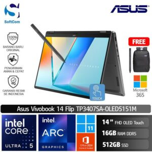 Asus Vivobook 14 Flip TP3407SA-OLED5151M/Ultra 5 226V/16GB/512GB SSD/14" WUXGA OLED Touch/Win 11 Home+OHS 2021+M365/Matte Grey