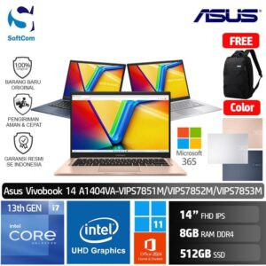 Asus Vivobook 14 A1404VA VIPS7851M VIPS7852M VIPS7853M/Core i7-1355U/8GB/512GB SSD/14" FHD IPS/Win 11 Home+OHM 2024+ M365 [A1404VA-VIPS7851M | A1404VA-VIPS7852M | A1404VA-VIPS7853M]