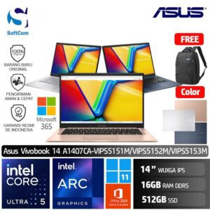 Asus Vivobook 14 A1407CA VIPS5151M VIPS5152M VIPS5153M/Intel Core Ultra 5 225H/16GB/512GB SSD/14" WUXGA/Win 11 Home+OHS+M365/ [A1407CA-VIPS5151M | A1407CA-VIPS5152M | A1407CA-VIPS5153M]