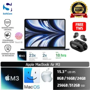 MacBook Air M3 15 Inch /8 core CPU/10 core GPU/8GB-16GB-24GB/256GB-512GB SSD/15.3" IPS/MacOS