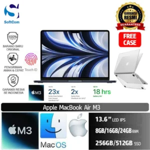 MacBook Air M3 13 Inch /8 core CPU/8-10 core GPU/8GB-16GB- 24GB/256GB-512GB SSD/13.6" IPS/MacOS