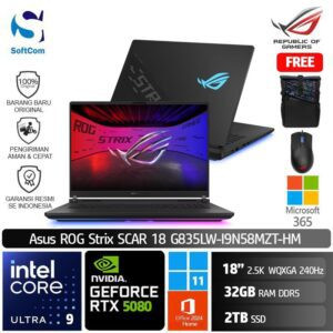 Asus ROG Strix Scar 18 G835LW-I9N58MZT-HM /Intel Core Ultra 9-275HX/32GB/2TB SSD/GeForce RTX 5080 16GB/18" 2.5K 240Hz/Win 11 Home+OHM 2024+M365/Off Black