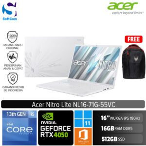 Acer Nitro Lite NL16 71G 55VC i5 13420H/16GB/512GB SSD/GeForce RTX 4050 6GB/16" WUXGA 180Hz/Win 11 Home+OHM 2024+M365/Peral White