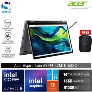 Acer Aspire Spin 14 ASP14-52MTN-53XC/Intel Core Ultra 5-115U/16GB/512GB SSD/14" WUXGA IPS Touch/Win 11 Home+OHM 2024+M365/Steel Gray