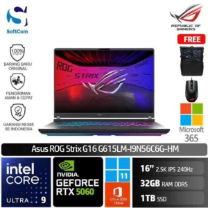 Asus ROG Strix G16 G615LM-I9N56C6G-HM /Intel Core Ultra 9-275HX/32GB/1TB SSD/GeForce RTX 5060 8GB/16" 2.5K 240Hz/Win 11 Home+OHM 2024+M365/Eclipse Grey