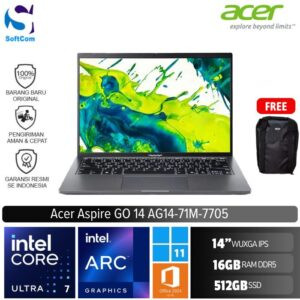 Acer Aspire Go 14 AG14-71M-7705/Intel Core Ultra 7-155H/16GB/512GB SSD/14″ WUXGA IPS/Win 11 Home+OHM 2024+M365/Steel Gray