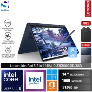 Lenovo IdeaPad 5 2-in-1 14IAL10 37ID 38ID/Intel Core Ultra 5-225U/16GB/512GB SSD/14" WUXGA IPS Touch/Win 11 Home+OHM 2024+M365 [ 83KR0037ID | 83KR0038ID ]