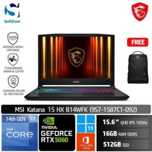 MSI Katana 15 HX B14WFK (9S7-1587C1-092)/Intel Core i7-14650HX/16GB/512GB SSD/GeForce RTX 5060 8GB/15.6" QHD 165Hz/Win 11 Home+OHM 2024/Black