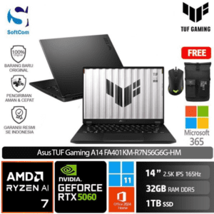 Asus TUF Gaming A14 FA401KM-R7N56G6G-HM/Ryzen AI 7 350/32GB/1TB SSD/GeForce RTX 5060 8GB/14" WQXGA 165Hz/Win 11 Home + OHM 2024 + M365- Jaeger Grey