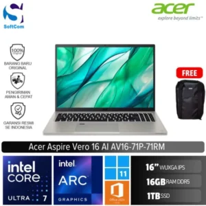Acer Aspire Vero 16 AI AV16-71P-71RM/Intel Core Ultra 7-255H/16GB/1TB SSD/16" WUXGA IPS/Win 11 Home+OHS 2021/Cobblestone Grey