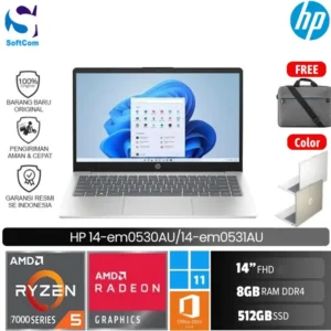 HP 14 em0530AU em0531AU/Ryzen 5-7530U/8GB/512GB SSD/14" FHD/Win 11 Home+OHM 2024+M365