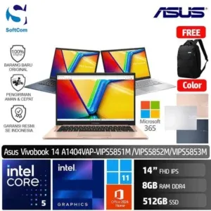 Asus Vivobook 14 A1404VAP VIPS5851M VIPS5852M VIPS5853M/Intel Core 5-120U/8GB/512GB SSD/14" FHD/Win 11 Home + OHM 2024 + M365 
