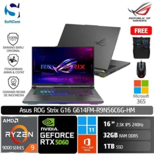 Asus ROG Strix G16 G614FM-R9N56C6G-HM/Ryzen 9-9955HX/32GB/1TB SSD/GeForce RTX 5060 8GB/16" 2.5K 240Hz/Win 11 Home+OHM 2024+M365/Eclipse Gray