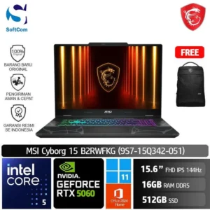 MSI Cyborg 15 B2RWFKG (9S7-15Q342-051)/Core 5-210H/16GB/512GB SSD/GeForce RTX 5060 8GB/15.6" FHD 144Hz/Win 11 Home+OHM 2024/Translucent Black