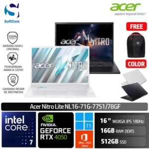 Acer Nitro Lite NL16-71G-77S1 78GF/Intel Core 7 240H/16GB/512GB SSD/GeForce RTX 4050 6GB/16" WUXGA 180Hz/Win 11 Home+OHM 2024+M365 [ NL16-71G-77S1 | NL16-71G-78GF ]