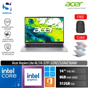 Acer Aspire Lite AL14 37P 32RZ 32AV 36AW /Intel Core 3-N355/8GB/512GB SSD/14" FHD IPS/Win 11 Home+OHM 2024+M365 [ AL14-37P-32RZ | AL14-37P-32AV | AL14-37P-36AW ]