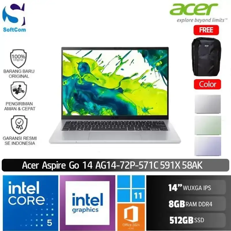 Acer Aspire Go 14 AG14-72P-571C 591X 58AK/Intel Core 5-120U/8GB/512GB SSD/14" WUXGA IPS/Win 11 Home+OHM 2024+M365 [AG14-72P-571C | AG14-72P-591X | AG14-72P-58AK]