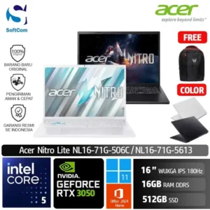 Acer Nitro Lite NL16-71G-506C 5631/Intel Core 5 210H/16GB/512GB SSD/GeForce RTX 3050 6GB/16" WUXGA 180Hz/Win 11 Home+OHM 2024+M365 [ NL16-71G-506C | NL16-71G-5613 ]