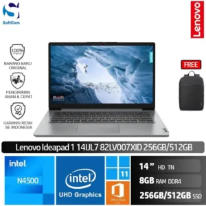 Lenovo IdeaPad 1 14IJL7-82LV007XID/Intel N4500/8GB/256GB-512GB SSD/14" HD TN/Win 11 Home+OHM 2024/Cloud Grey