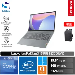 Lenovo IdeaPad Slim 3 15IRU8 82X700KXID/Intel Core i3-1315U/8GB/512GB SSD/15.6" FHD TN/Win 11 Home + OHM 2024 + M365/ Artic Grey