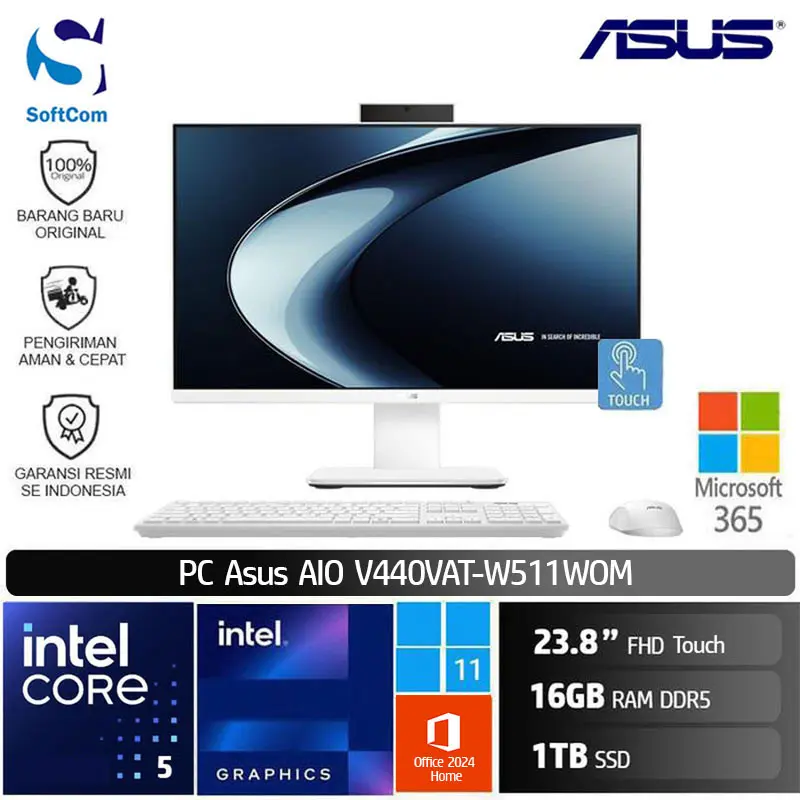 PC Asus AIO V400 V440VAT-W511WOM /Intel Core 5-210H/16GB/1TB SSD/23.8" FHD Touch/Win 11 Home + OHM 2024 + M365/White