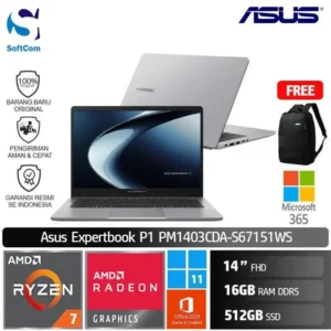 Asus Expertbook P1 PM1403CDA-S67151WS /Ryzen 7-170/16GB/512GB SSD/14" FHD/Win 11 Home+OHM 2024 +M365/Misty Grey