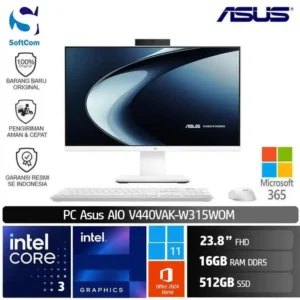 PC Asus AIO V400 V440VAK-W315WOM/Intel Core 3-100U/16GB/512GB SSD/23.8" FHD/Win 11 Home + OHM 2024 + M365/White