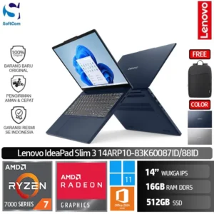 Lenovo IdeaPad Slim 3 14ARP10 87ID 88ID/Ryzen 7-7735HS/16GB/512GB SSD/14" WUXGA IPS/Win 11 Home+OHM 2024+M365 [ 83K60087ID | 83K60088ID ]