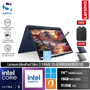 Lenovo IdeaPad 5 2-in-1 14IAL10 60ID 61ID/Intel Core Ultra 5-225U/16GB/512GB SSD/14" WUXGA IPS Touch/Win 11 Home+OHM 2024+ M365 [ 83KR0060ID | 83KR0061ID ]