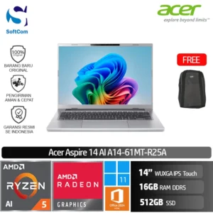 Acer Aspire 14 AI A14-61MT-R25A/Ryzen AI 5-330/16GB/512GB SSD/14" WUXGA IPS Touch/Win 11 Home+OHM 2024+M365/Pure Silver