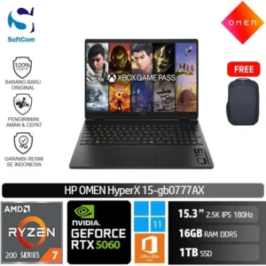 HP HyperX Omen 15-gb0777AX/Ryzen 7-260/16GB/1TB SSD/GeForce RTX 5060 8GB/15.3″ 2.5K IPS 180Hz/Win 11 Home+OHM 2024/Shadow Black