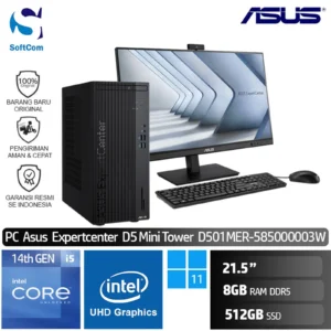 PC Asus  Expertcenter D5 Mini Tower D501MER-585000003W/Intel Core i5-14400/8GB/512GB SSD/21.5"/Win 11 Home + OHM 2024/Black