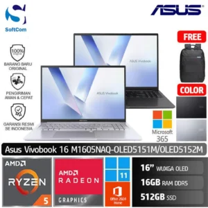 Asus Vivobook 16 M1605NAQ OLED5151M OLED5152M/Ryzen 5-150/16GB/512GB SSD/14" WUXGA OLED/Win 11 Home + OHM 2024 + M365 [M1605NAQ-OLED5151M | M1605NAQ-OLED5152M]