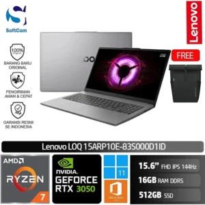 Lenovo LOQ 15ARP10E 83S000D1ID /Ryzen 7-170/16GB/512GB SSD/GeForce RTX 3050 6GB/15.6" FHD 144Hz/Win 11 Home + OHM 2024 + M365/Luna Grey