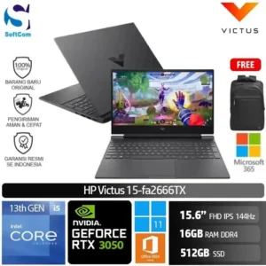 HP Victus 15 fa2666TX/Core i5-13420HX/16GB/512GB SSD/GeForce RTX 3050 6GB/15.6″ FHD 144Hz/Win 11 Home+OHM 2024+ M365/Mica Silver