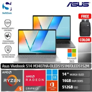 Asus Vivobook S14 M3407HA OLED5151M OLED5152M/Ryzen 5-220/16GB/512GB SSD/14" WUXGA OLED/Win 11 Home + OHM 2024 + M365 [M3407HA-OLED5151M | M3407HA-OLED5152M]
