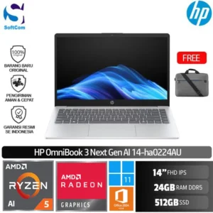 HP OmniBook 3 Next Gen AI 14-ha0224AU/Ryzen AI 5-330/24GB/512 GB SSD/14" FHD IPS/Win 11 Home+OHM 2024+M365/Glacier Silver