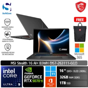 MSI Stealth 16 AI+ B3WG (9S7-263111-022) /Ultra 9-386H/32GB/1TB SSD/GeForce RTX 5070Ti 12GB/16" QHD OLED 240Hz/Win 11 Home+OHM 2024/Luna Grey