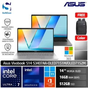 Asus Vivobook S14 S3407AA OLED7151M OLED7152M/Intel Core Ultra 7-355H/16GB/512GB SSD/14" WUXGA/Win 11 Home + OHM 2024 +M365 [S3407AA-OLED7151M | S3407AA-OLED7152M]