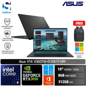 Asus V16 V3607VJ0-I535K1T-HM/Intel Core 5-210H/8GB/512GB SSD/GeForce RTX 3050 6GB/16" WUXGA/Win 11 Home + OHM 2024 + M365/Matte Black